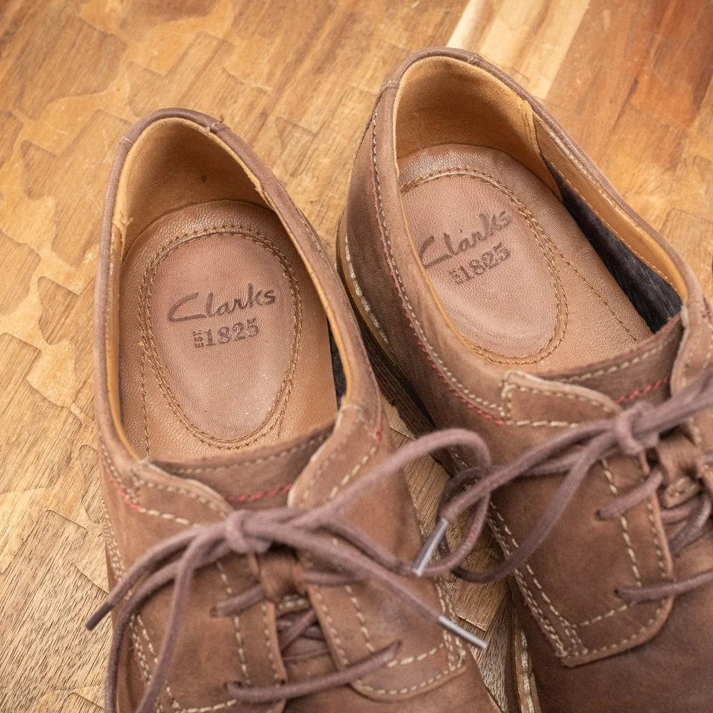 Clark's Shoes Men's 7.5 M Newkirk‎ Plain Nubuck Leather Dress Casual Grunge